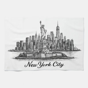 New York City Silhouette Lijn Kunst Illustratie Theedoek