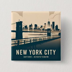 New York City Silhouette Minimalistische Kunst Vin Vierkante Button 5,1 Cm