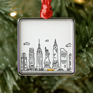 New York City Silhouette & Taxi - Kerstbal Metalen Ornament