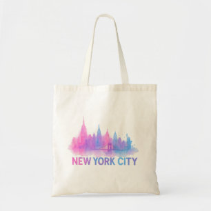 New York City Silhouette Watercolor Kunst – Neon B Tote Bag