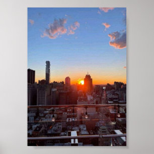 New York City Silhouette Zonsondergang Dakperspect Poster