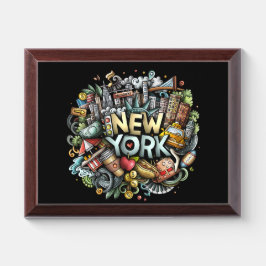 New York City Silhouette Zonsondergang Houten Wand Troffee Gedenkplaat
