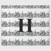 New York City Simple Elegant Black White Monogram Cadeaupapier (Vlak)