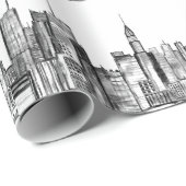 New York City Simple Elegant Black White Monogram Cadeaupapier (Rol Hoek)