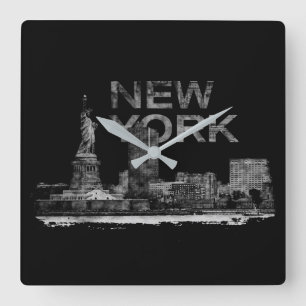 New York City Sketch - gemengde media Vierkante Klok