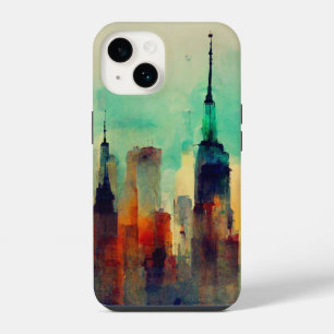 New York City Sky Line - Waterverf iPhone 14 Hoesje