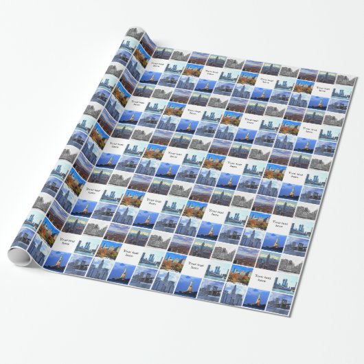 New York City Skyline 8 Afbeelding Photo Collage Cadeaupapier (Uitgerold)