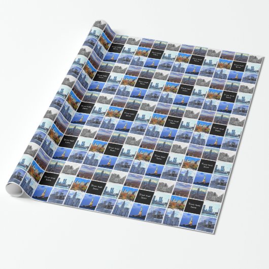 New York City Skyline 8 Afbeelding Photo Collage Cadeaupapier (Uitgerold)