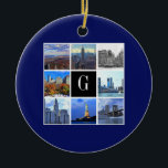 New York City Skyline 8 Afbeelding Photo Collage Keramisch Ornament<br><div class="desc">New York City Fotocollage Wrapping Paper Afbeeldingen van de New York City skyline, waaronder het Emp St Building, Central Park, World Trade Center, Brooklyn Bridge, het Vrijheidsbeeld en het Chrysler Building. Je kunt ook elk van de afbeeldingen vervangen door je eigen om dit je eigen unieke creatie te maken. 2014...</div>