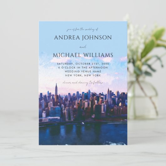 New York City Skyline Bestemming Reizen Bruiloft Kaart (Staand voorkant)