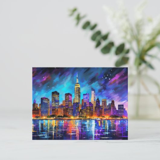 New York City Skyline bij nacht Abstract schildere Briefkaart (Staand voorkant)
