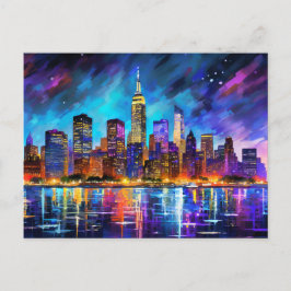 New York City Skyline bij nacht Abstract schildere Briefkaart