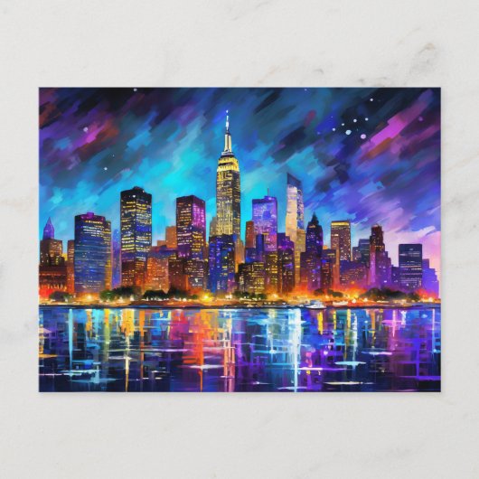 New York City Skyline bij nacht Abstract schildere Briefkaart (Voorkant)