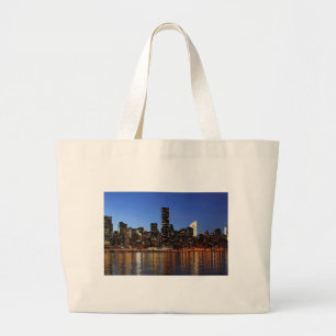 New York City Skyline bij nacht Grote Tote Bag
