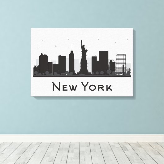 New York City | Skyline Black en White Canvas Afdruk (Insitu (Houten vloer))