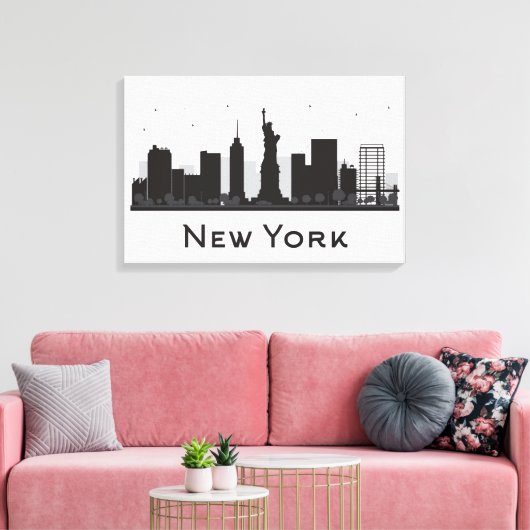 New York City | Skyline Black en White Canvas Afdruk (Insitu (Woonkamer))