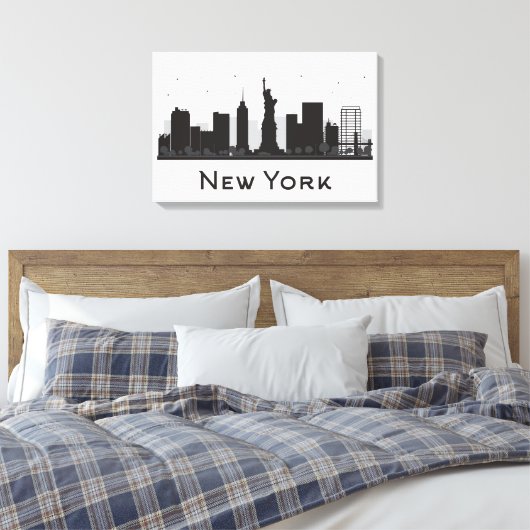 New York City | Skyline Black en White Canvas Afdruk (Insitu (Slaapkamer))