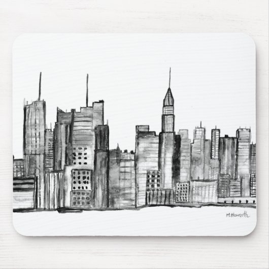 New York City  Skyline Black White NYC Muismat (Voorkant)