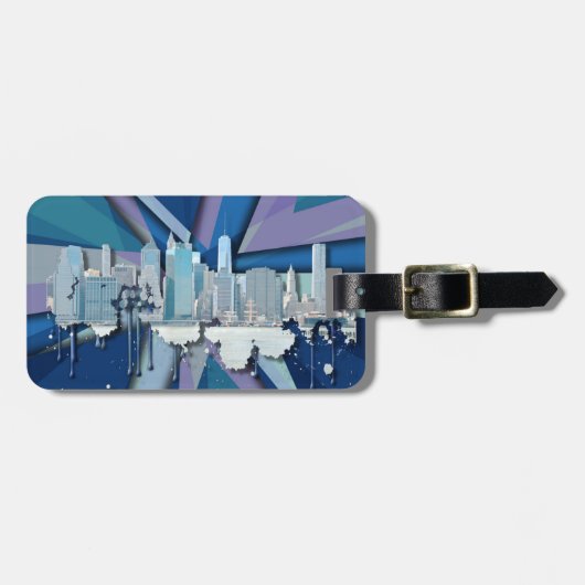 New York City Skyline | Blauw 3D Bagagelabel (Voorkant horizontaal)