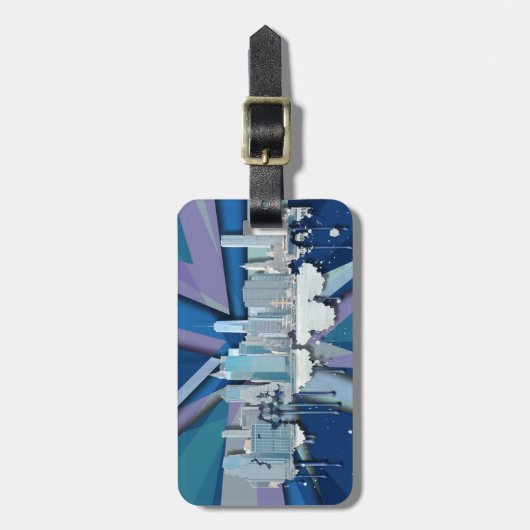 New York City Skyline | Blauw 3D Bagagelabel (Voorkant verticaal)
