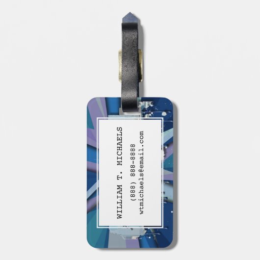 New York City Skyline | Blauw 3D Bagagelabel (Achterkant verticaal)