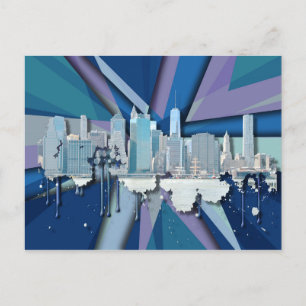 New York City Skyline   Blauw 3D Briefkaart