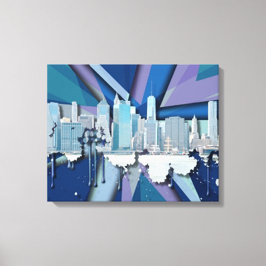New York City Skyline | Blauw 3D Canvas Afdruk (Voorkant)
