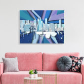 New York City Skyline | Blauw 3D Canvas Afdruk (Insitu (Woonkamer))