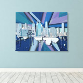 New York City Skyline | Blauw 3D Canvas Afdruk (Insitu (Houten vloer))