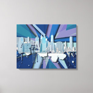 New York City Skyline   Blauw 3D Canvas Afdruk