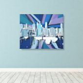 New York City Skyline | Blauw 3D Canvas Afdruk (Insitu (Houten vloer))
