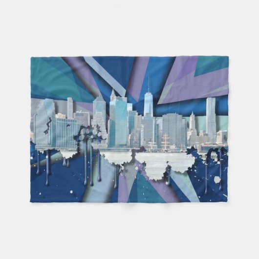 New York City Skyline | Blauw 3D Fleece Deken (Voorkant (Horizontaal))