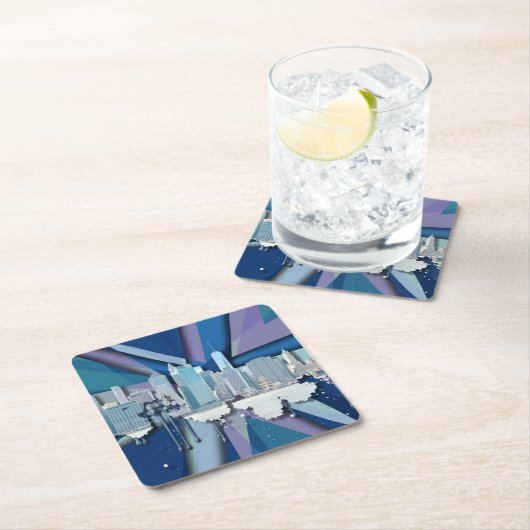 New York City Skyline | Blauw 3D Kartonnen Onderzetters (Insitu)