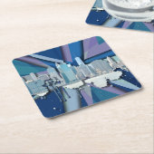 New York City Skyline | Blauw 3D Kartonnen Onderzetters (Schuin)