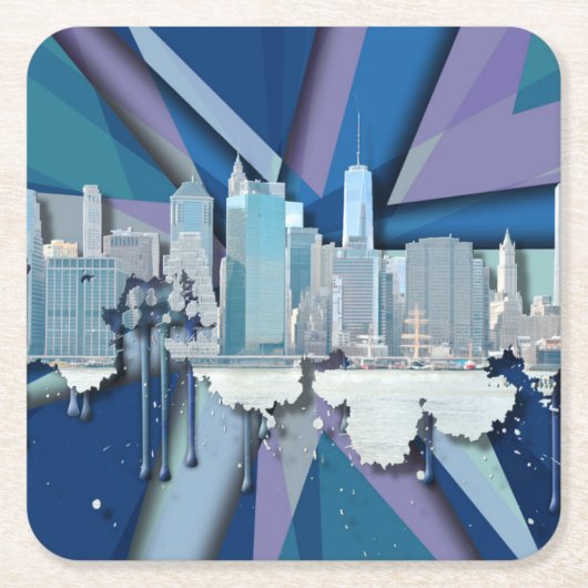 New York City Skyline | Blauw 3D Kartonnen Onderzetters (Voorkant)
