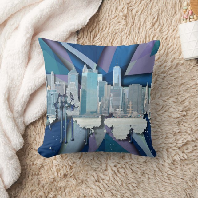 New York City Skyline | Blauw 3D Kussen (Deken)