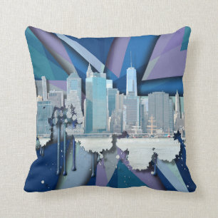 New York City Skyline   Blauw 3D Kussen