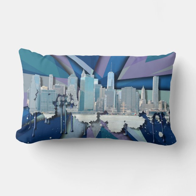 New York City Skyline | Blauw 3D Kussen (Voorkant)