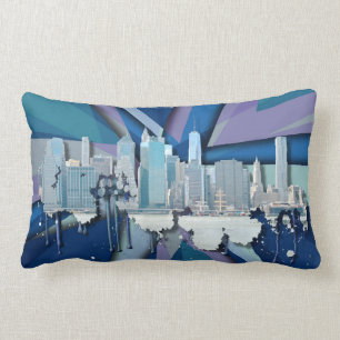 New York City Skyline Blauw 3D Kussen