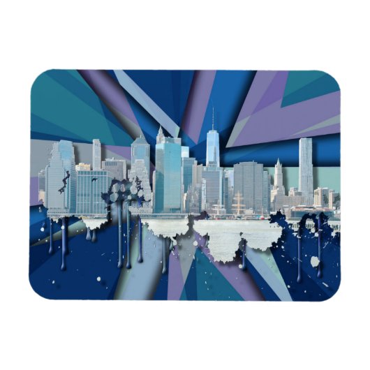 New York City Skyline | Blauw 3D Magneet (Horizontaal)