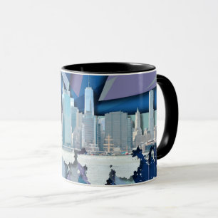 New York City Skyline   Blauw 3D Mok