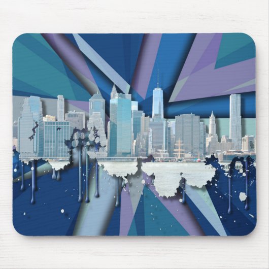 New York City Skyline | Blauw 3D Muismat (Voorkant)