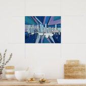 New York City Skyline | Blauw 3D Poster (Keuken)
