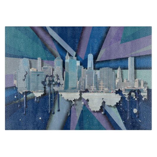 New York City Skyline | Blauw 3D Snijplank (Voorkant)
