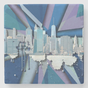 New York City Skyline Blauw 3D Stenen Onderzetter