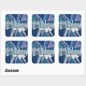 New York City Skyline | Blauw 3D Vierkante Sticker (Vel)