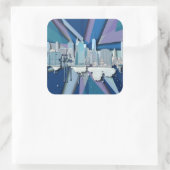 New York City Skyline | Blauw 3D Vierkante Sticker (Tas)