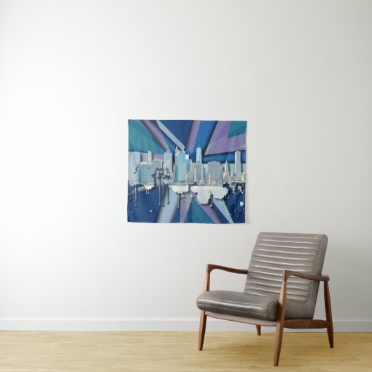 New York City Skyline | Blauw 3D Wandkleed (In Situ (horizontaal))