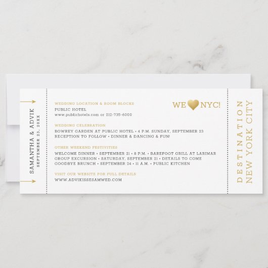 New York City Skyline Boarding Pass Save Date Kaar Aankondiging (Achterkant)