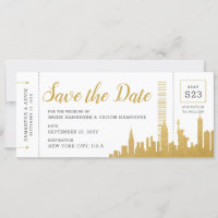 New York City Skyline Boarding Pass Save Date Kaar